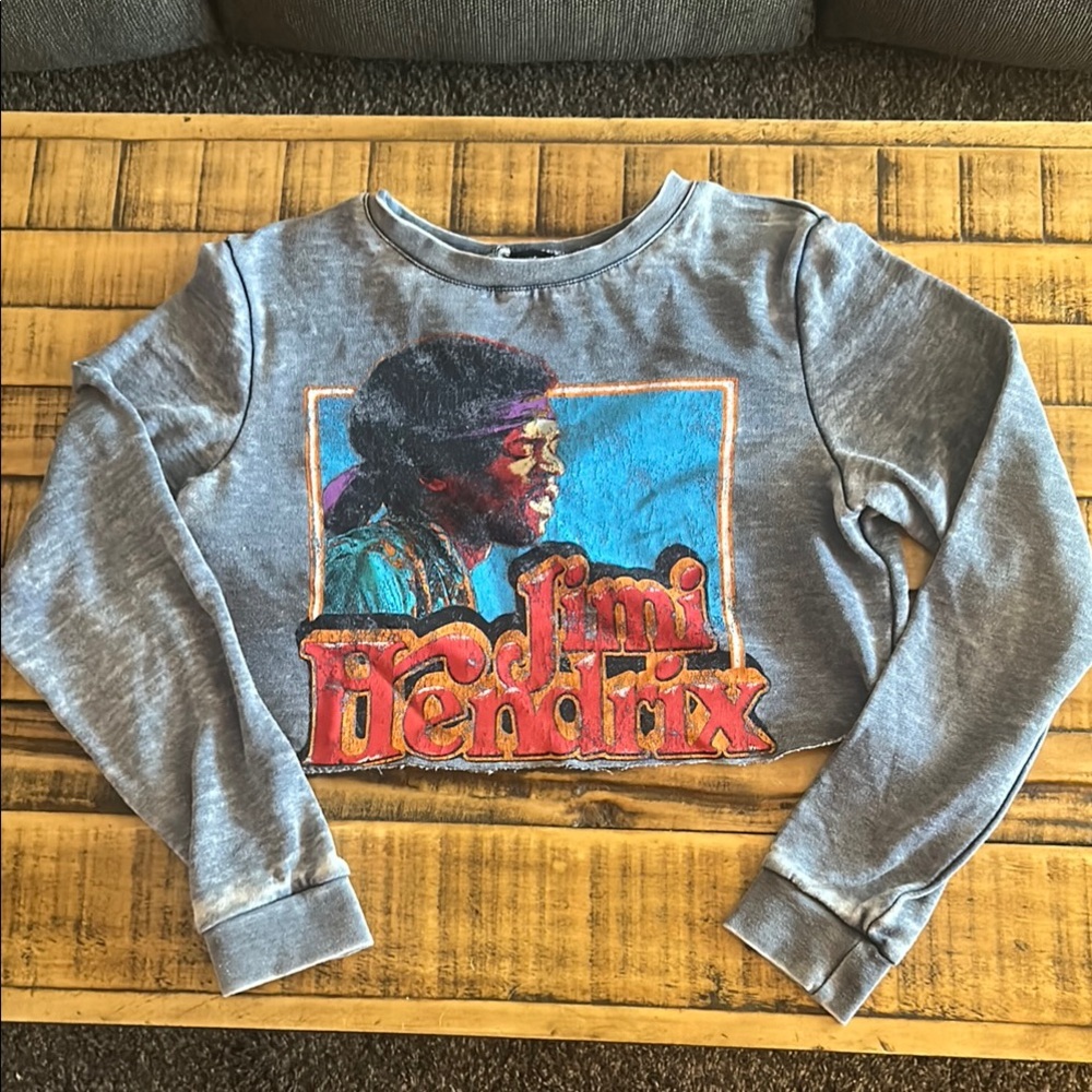 Jimi Hendrix Graphic Crop Sweatshirt - Gray